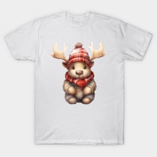 Moose in Santa Hat T-Shirt